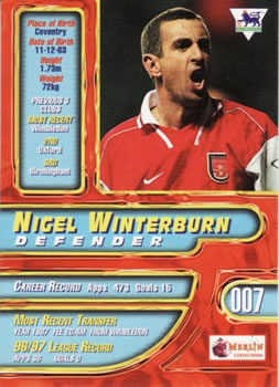 1997-98 Merlin Premier Gold #7 Nigel Winterburn Back