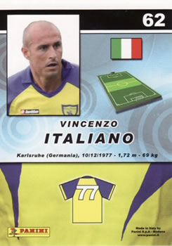 2008-09 Panini Real Action #62 Vincenzo Italiano Back