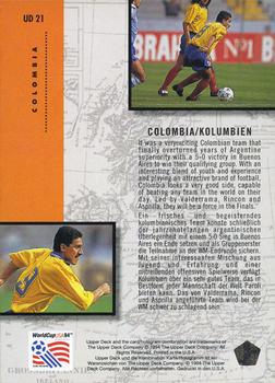 1994 Upper Deck World Cup Contenders English/German - UD Set #UD21 Colombia (Victor Aristizabal) Back