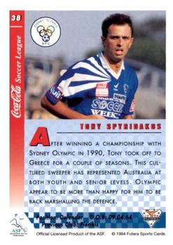 1994 Futera Australia NSL #38 Tony Spyridakos Back