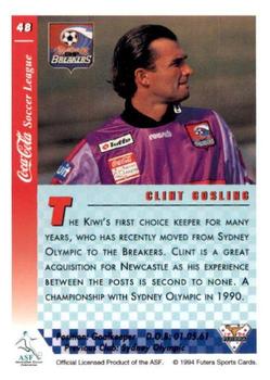 1994 Futera Australia NSL #48 Clint Gosling Back