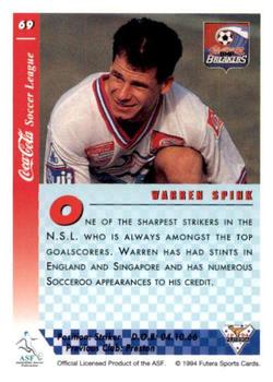 1994 Futera Australia NSL #69 Warren Spink Back