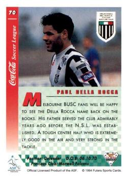 1994 Futera Australia NSL #70 Paul Della Rocca Back
