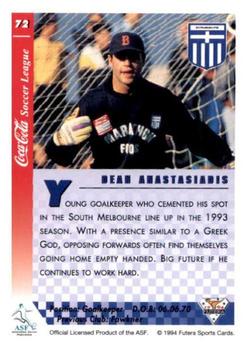 1994 Futera Australia NSL #72 Dean Anastasiadis Back