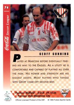 1994 Futera Australia NSL #74 Geoff Gunning Back