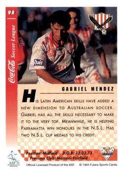 1994 Futera Australia NSL #98 Gabriel Mendez Back