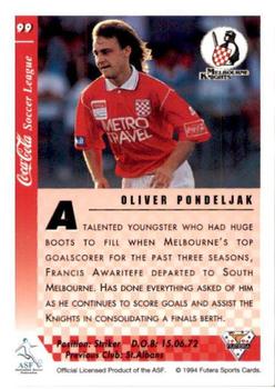 1994 Futera Australia NSL #99 Oliver Pondeljak Back