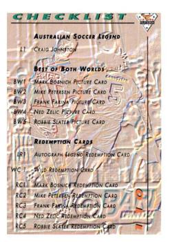 1994 Futera Australia NSL #110 Checklist 105-110 & Specials Back