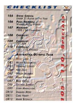 1994 Futera Australia NSL #110 Checklist 105-110 & Specials Front