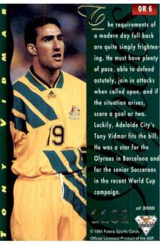 1994 Futera Australia NSL - Olympic Team #OR6 Tony Vidmar Back