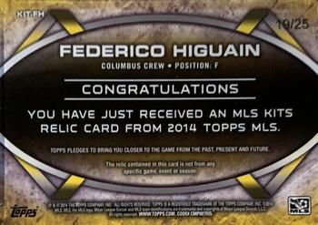 2014 Topps MLS - Relics Gold Letters #KIT-FH Federico Higuain Back