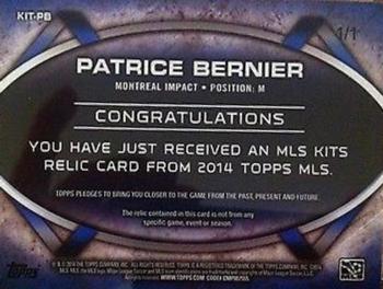2014 Topps MLS - Relics Golazo Patches #KIT-PB Patrice Bernier Back