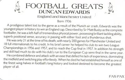 1986 Fax-Pax Football Greats #NNO Duncan Edwards Back