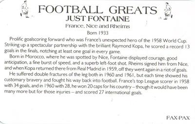 1986 Fax-Pax Football Greats #NNO Just Fontaine Back