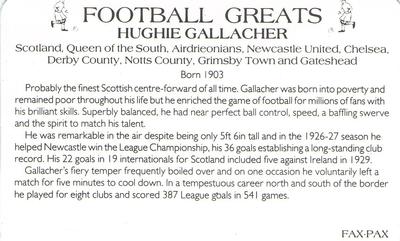 1986 Fax-Pax Football Greats #NNO Hughie Gallacher Back