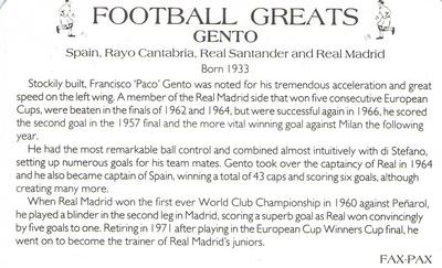 1986 Fax-Pax Football Greats #NNO Francisco Gento Back