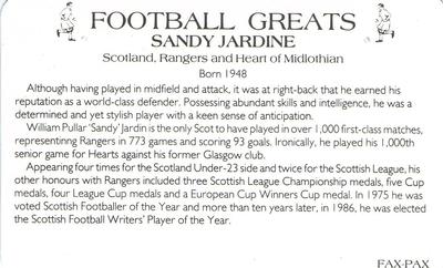 1986 Fax-Pax Football Greats #NNO Sandy Jardine Back