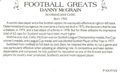 1986 Fax-Pax Football Greats #NNO Danny McGrain Back