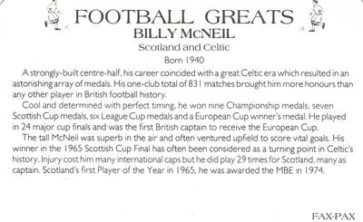 1986 Fax-Pax Football Greats #NNO Billy McNeill Back