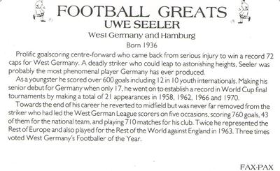 1986 Fax-Pax Football Greats #NNO Uwe Seeler Back