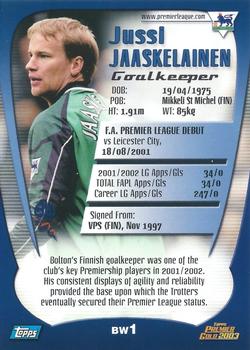 2002-03 Topps Premier Gold 2003 #BW1 Jussi Jaaskelainen  Back