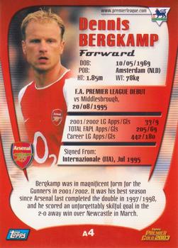2002-03 Topps Premier Gold 2003 #A4 Dennis Bergkamp Back