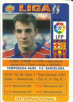 1995-96 Mundicromo Sport Las Fichas de La Liga #61 Ferrer Back