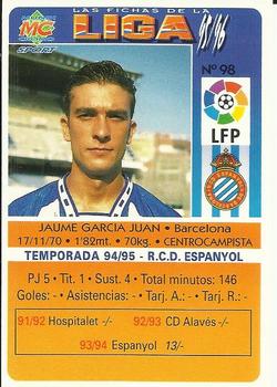 1995-96 Mundicromo Sport Las Fichas de La Liga #98 Jaume Back