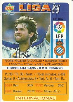 1995-96 Mundicromo Sport Las Fichas de La Liga #104 Raducioiu Back
