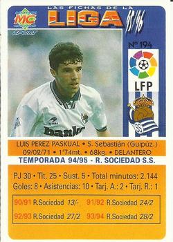 1995-96 Mundicromo Sport Las Fichas de La Liga #194 Luis Perez Back