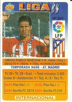1995-96 Mundicromo Sport Las Fichas de La Liga #247 Simeone Back