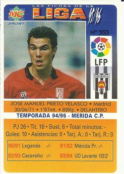 1995-96 Mundicromo Sport Las Fichas de La Liga #353 Prieto Back