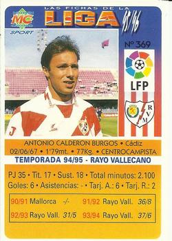 1995-96 Mundicromo Sport Las Fichas de La Liga #369 Calderon Back