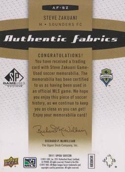 2011 SP Game Used - Authentic Fabrics Premium Series #AFSZ Steve Zakuani Back