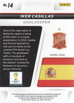 2014 Panini Prizm FIFA World Cup Brazil - Cup Captains #14 Iker Casillas Back