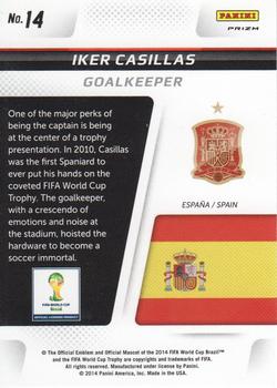 2014 Panini Prizm FIFA World Cup Brazil - Cup Captains Prizms Blue and Red Blue Wave #14 Iker Casillas Back