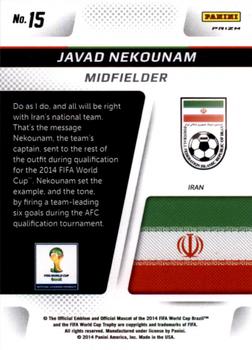 2014 Panini Prizm FIFA World Cup Brazil - Cup Captains Prizms Blue and Red Blue Wave #15 Javad Nekounam Back