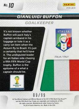 2014 Panini Prizm FIFA World Cup Brazil - Cup Captains Prizms Purple #10 Gianluigi Buffon Back