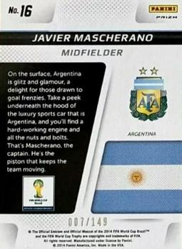 2014 Panini Prizm FIFA World Cup Brazil - Cup Captains Prizms Red #16 Javier Mascherano Back
