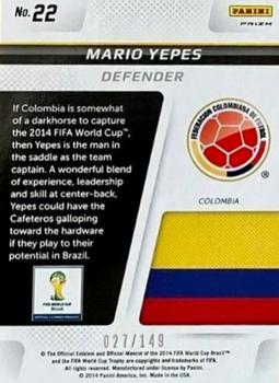 2014 Panini Prizm FIFA World Cup Brazil - Cup Captains Prizms Red #22 Mario Yepes Back