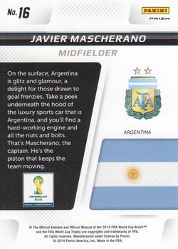 2014 Panini Prizm FIFA World Cup Brazil - Cup Captains Prizms Red, White and Blue Power Plaid #16 Javier Mascherano Back