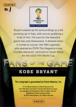 2014 Panini Prizm FIFA World Cup Brazil - Fans of the Game #1 Kobe Bryant Back