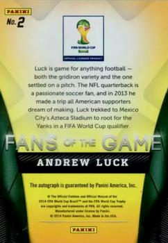 2014 Panini Prizm FIFA World Cup Brazil - Fans of the Game #2 Andrew Luck Back
