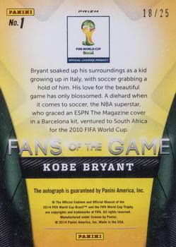 2014 Panini Prizm FIFA World Cup Brazil - Fans of the Game Prizms #1 Kobe Bryant Back
