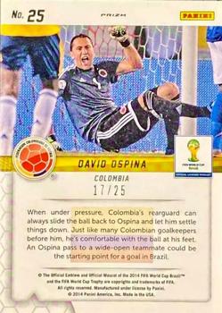 2014 Panini Prizm FIFA World Cup Brazil - Guardians Prizms Green Crystal #25 David Ospina Back