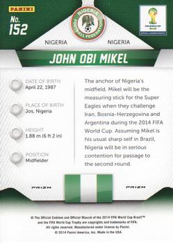 2014 Panini Prizm FIFA World Cup Brazil - Prizms #152 John Obi Mikel Back