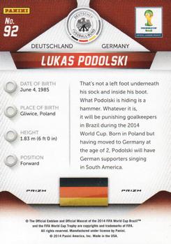 2014 Panini Prizm FIFA World Cup Brazil - Prizms Red, White and Blue Power Plaid #92 Lukas Podolski Back
