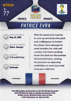 2014 Panini Prizm FIFA World Cup Brazil - Prizms Red, White and Blue Power Plaid #77 Patrice Evra Back
