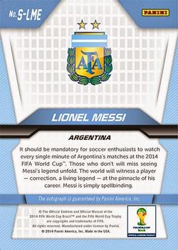2014 Panini Prizm FIFA World Cup Brazil - Signatures #S-LME Lionel Messi Back