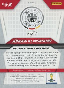 2014 Panini Prizm FIFA World Cup Brazil - Signatures Prizms Black #S-JK Jurgen Klinsmann Back